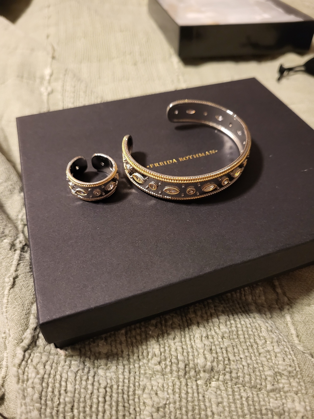 Gold & Silver Two-Tone Open Cuff Bracelet and Ring Set